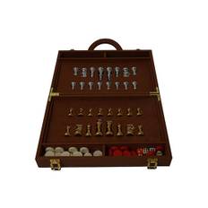 Schack & Backgammon brädspel - Brun (L: 37,5 x B: 24 x H: 9,5 cm)