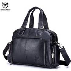 BULLCAPTAIN leather men's single shoulder messenger handbag head layer cowhide large capacity diagonal travel briefcase bag