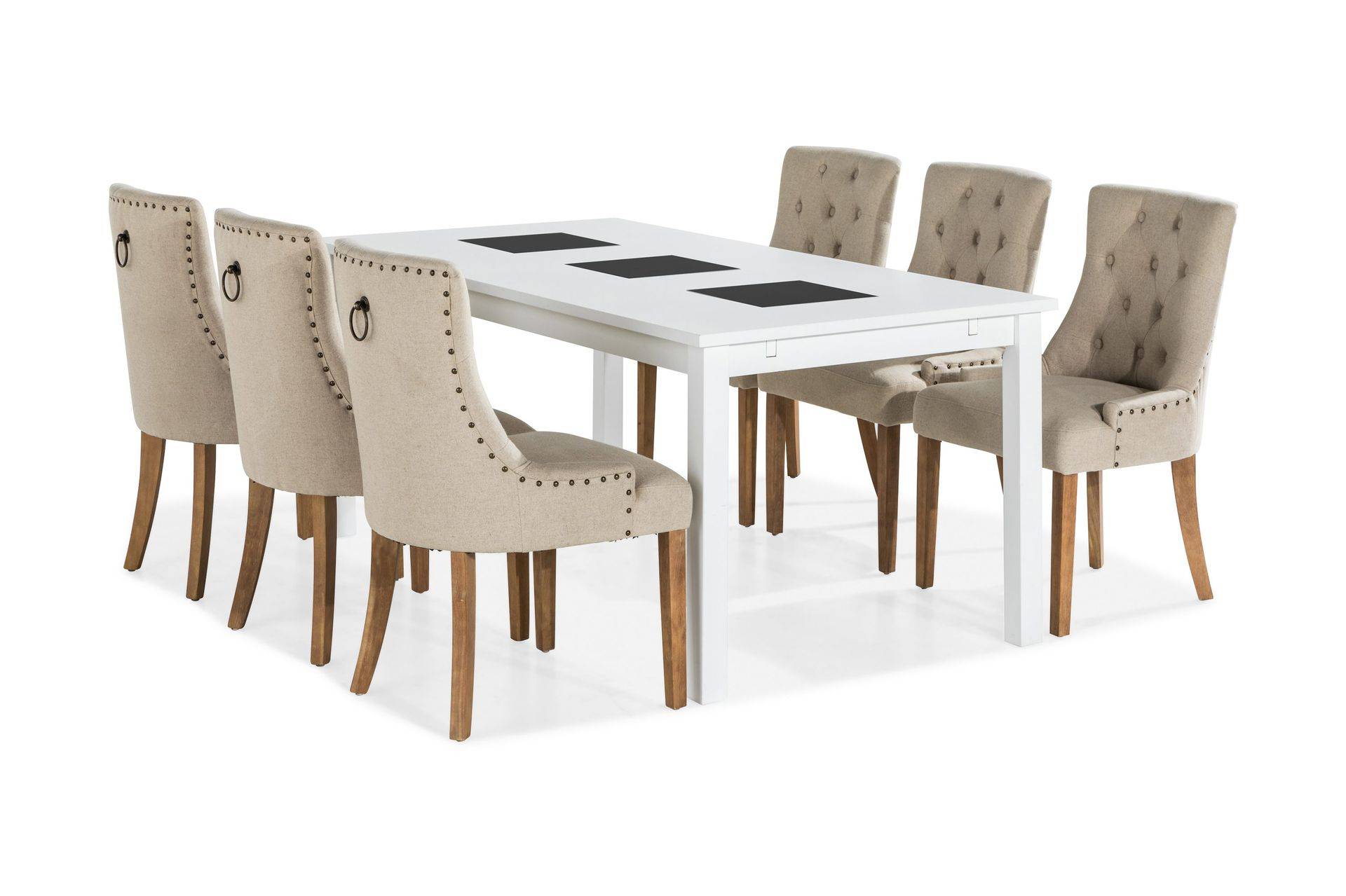 Basic Home Jasmin Matgrupp Vit med 6 st Viktoria Fåtöljer - Beige/Vintageben Matgrupper Trä