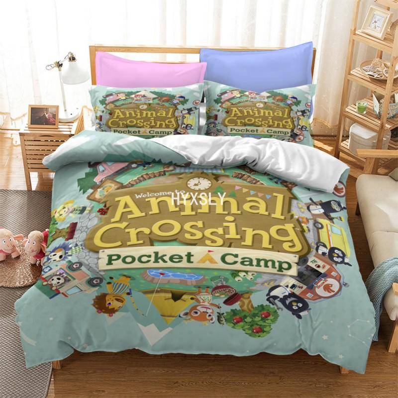 Animal Crossing Sängklädesset Tecknad Spel 3D Påslakanset Twin Full Queen King Size Örngott för barn Present Heminredning Au Single 140x210cm