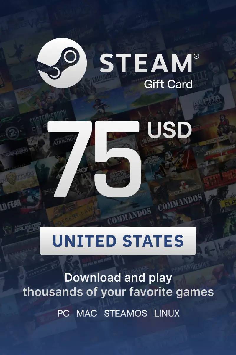 Steam Wallet $75 USD Gift Card (US) - Digital Code.