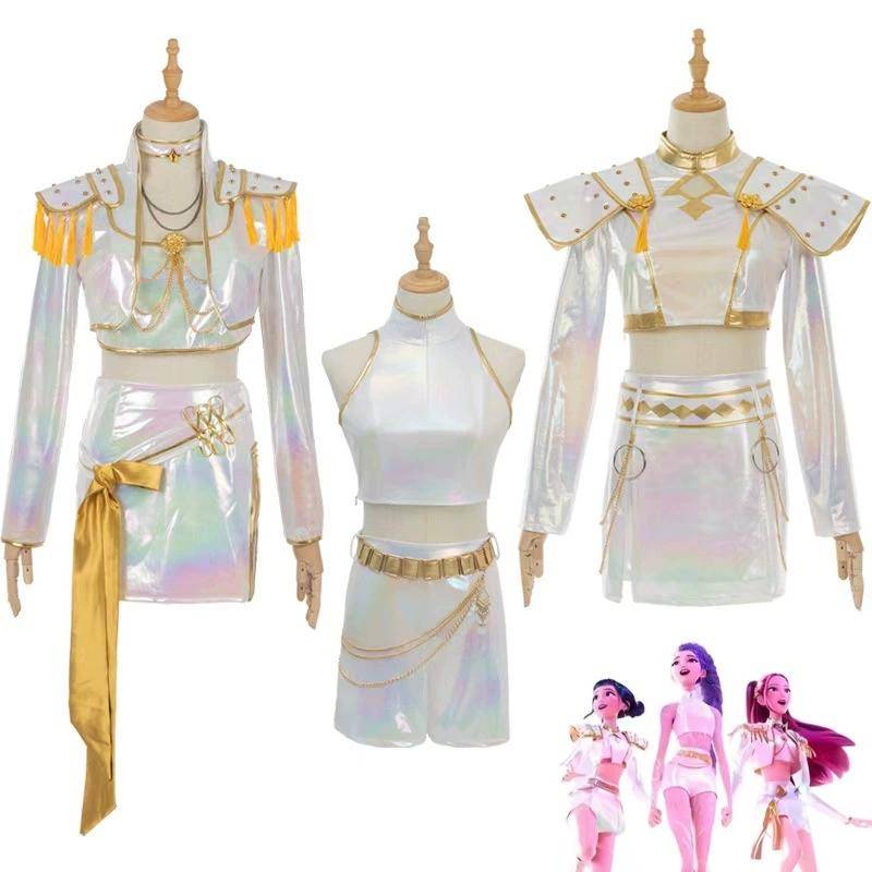Cosplay-dräkt PU-läder Vit Sångdräkt Dam Halloween Karneval Festklädsel Flickor Peruk cm