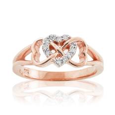 Diamond Embellished Infinity Hearts Ring in 9ct Rose Gold - rose gold