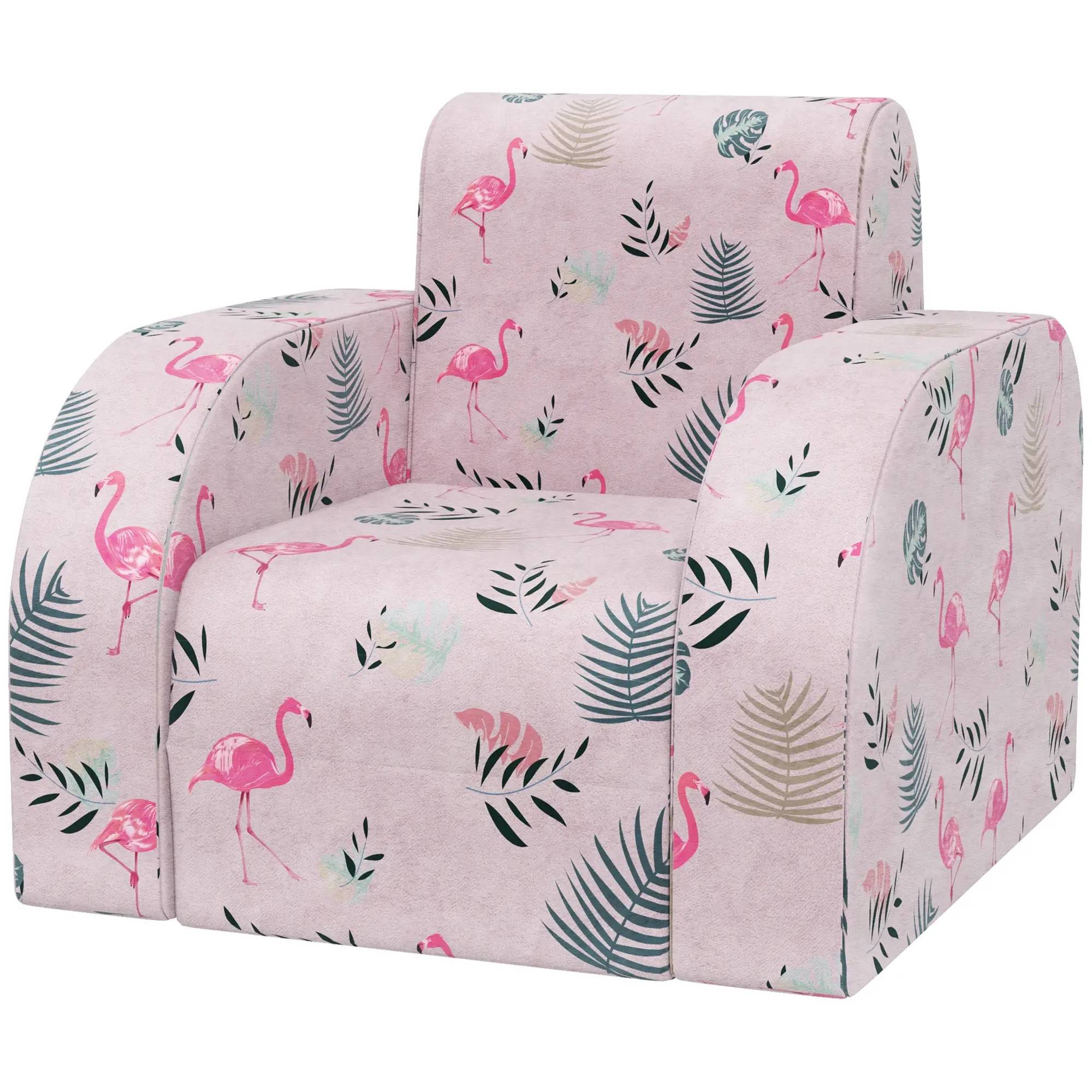 Barnfåtölj med liggfunktion flamingo