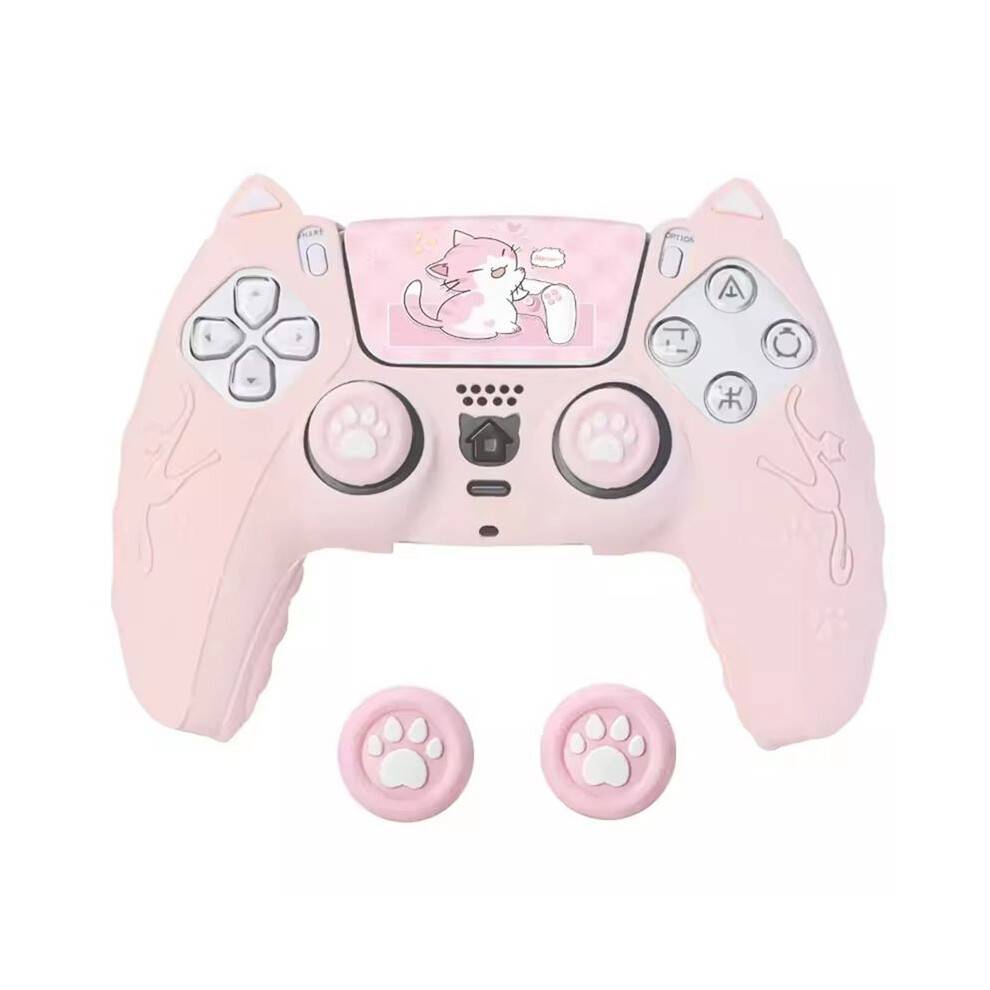 Silicone Cartoon Theme Cat Ear Handle Protective Cover for PS5 Controller Protective Cover with Joystick Cap