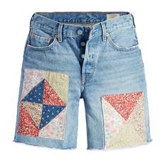 LEVI´S 501 90s Patchwork Damen Jeans-Shorts mit großen Patches Denim kurze Hose A19620012 Blau