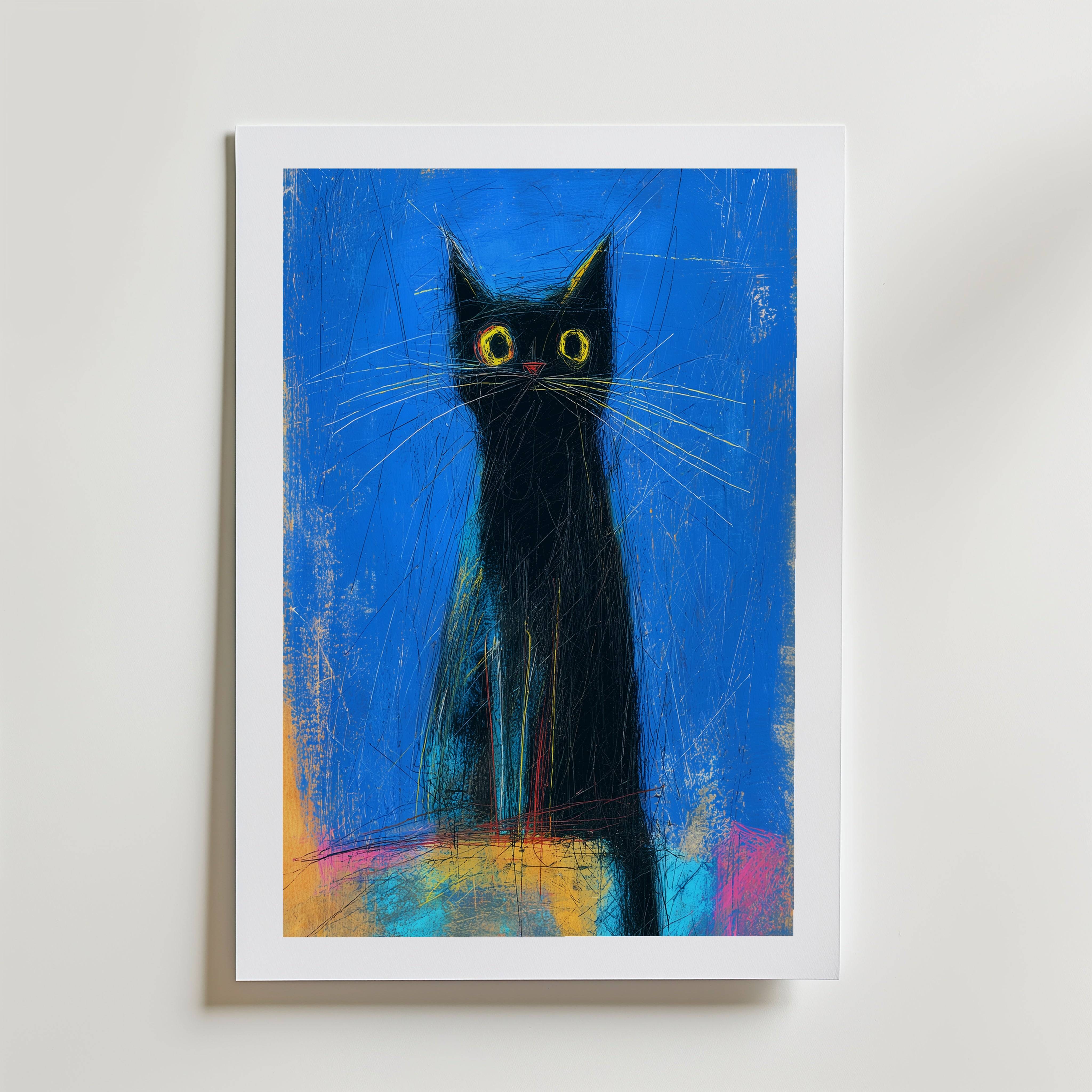 Midnight Whisker Gaze Poster - Fine Art Poster 100x140 cm Med passepartout