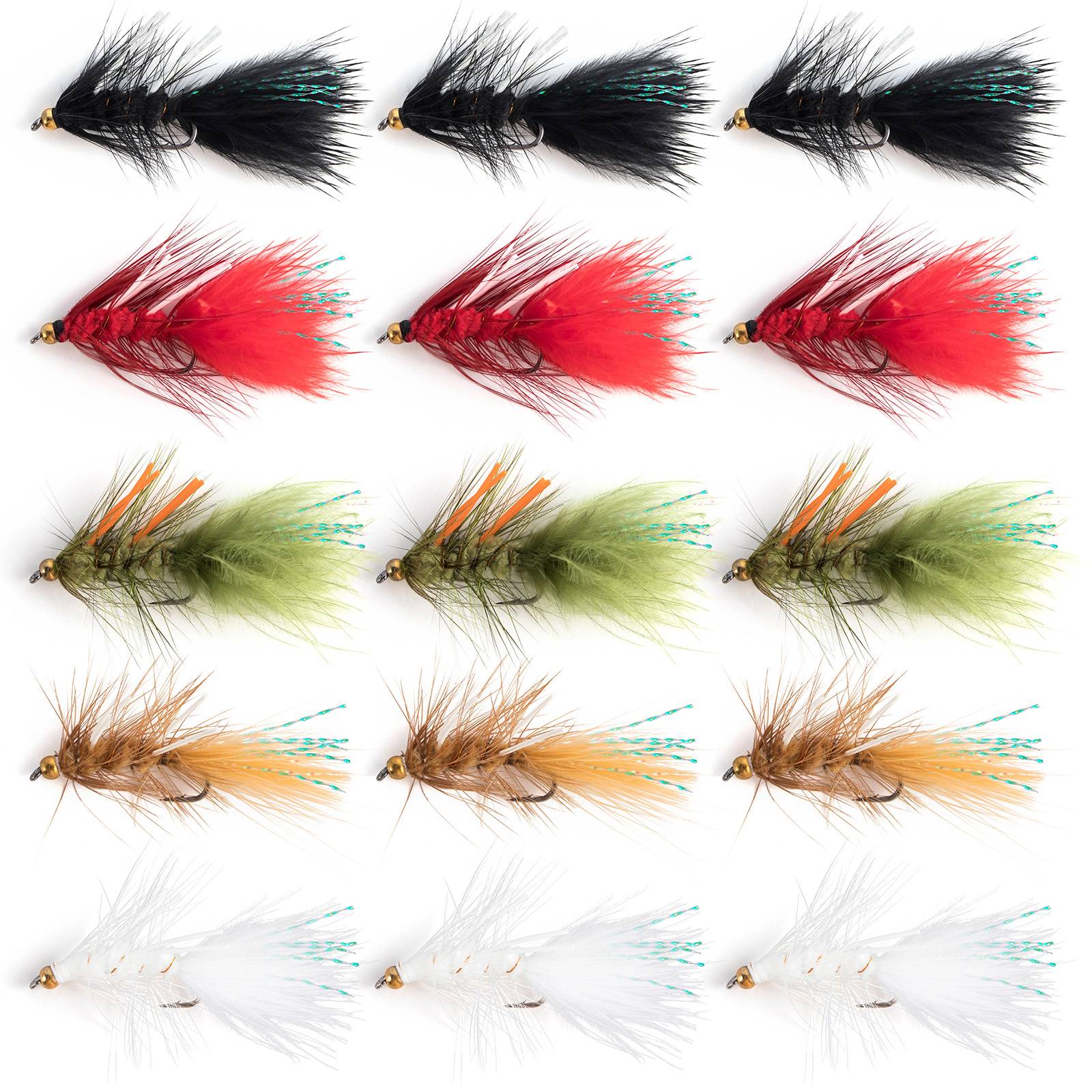 3pcs Wooly Bugger Flies Streamers Fly Fishing Flies with Gold Bead Rubber Legs Wet Flies for Bass Trout Panfish Crappie Saltwate