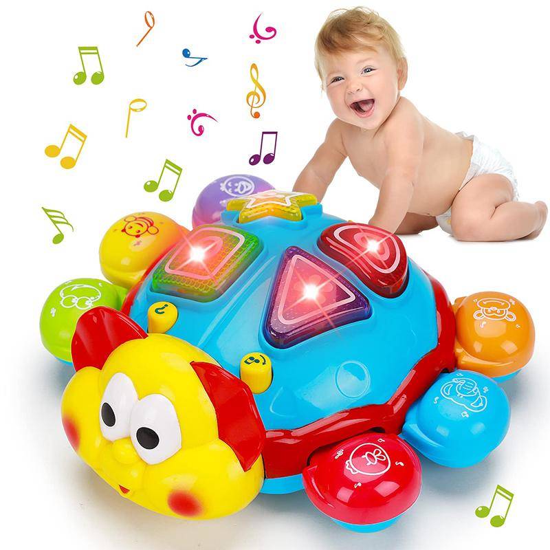 Baby Krypande Gående Musikleksak Spanska Engelska Tvåspråkig Lärande Utbildningsleksaker Bebisar Lyser Upp Spädbarnsleksaker för Barn Gåvor