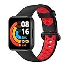 BYISYUE Andningsbart sportsilikonband för Xiaomi Redmi Watch Lite 2, ersättningsarmband för Xiaomi Redmi Watch 2 Lite/Mi Watch 2 Lite, Svart röd