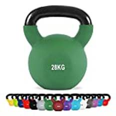 MSPORTS Kettlebell professionell neopren 2 – 30 kg inklusive plansch med kettlebell-övningar 28 kg – olivgrön