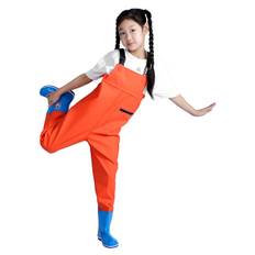 Børne waders pvc læderbukser ét stykke helkrops fisketøj havfiskeri vandtæt tøj børne vand waders Orange-FD8-