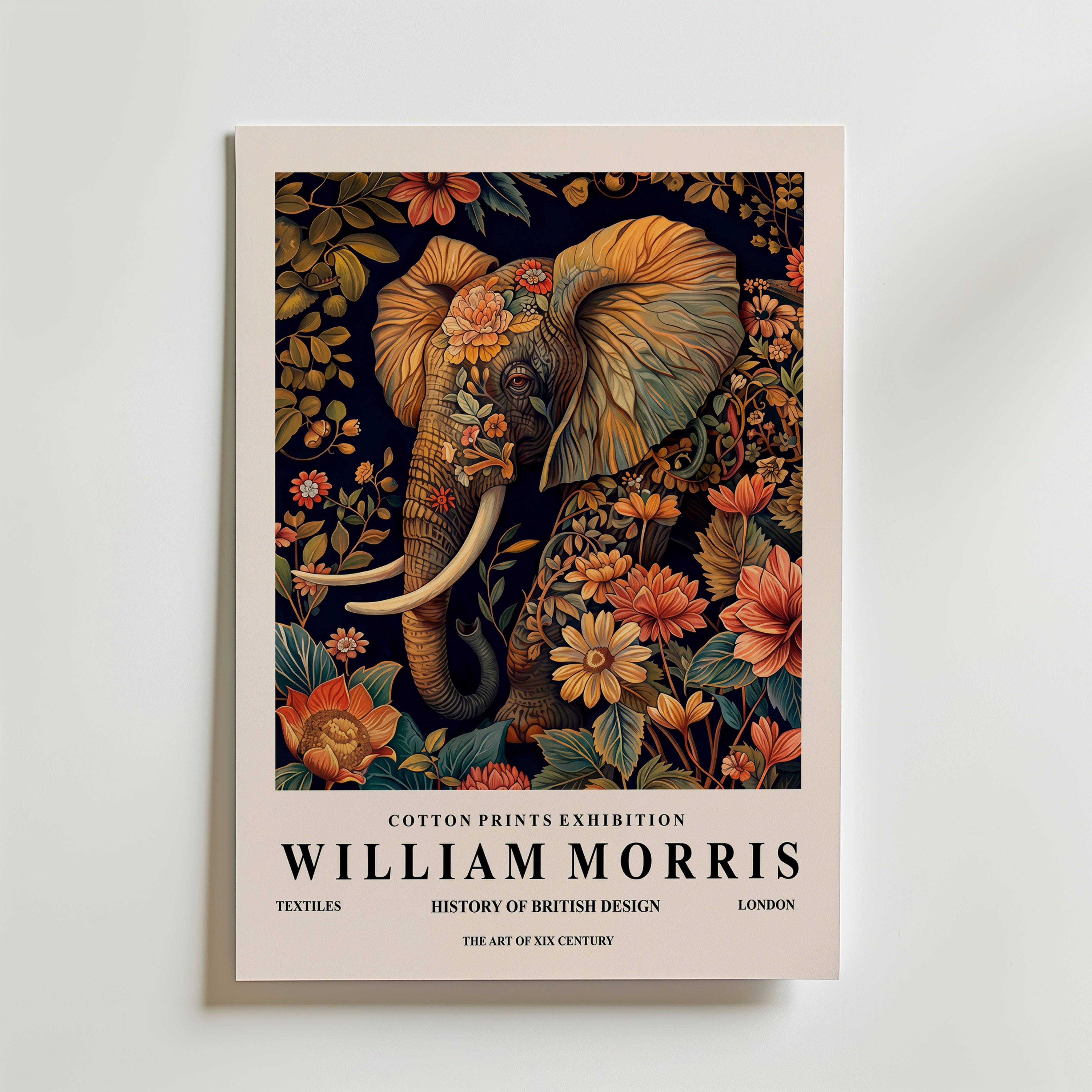 William Morris Elephant Poster - Premium Canvas 50x70 cm Utan passepartout