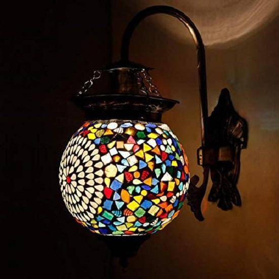 Kulformad Glasvägglampa för Vardagsrum Heminredning Turkisk Lampa (Flerfärgad, Glödlampa ingår inte