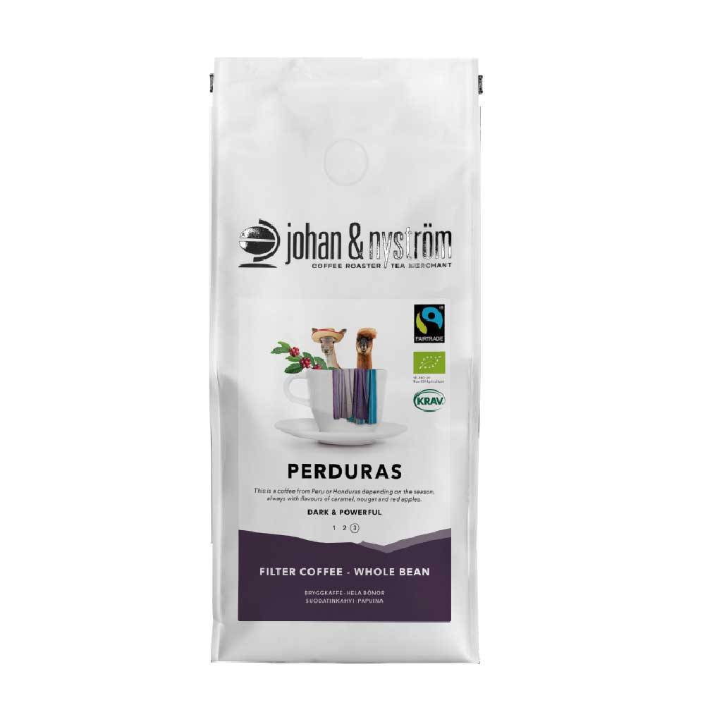 Johan & Nyström - Perduras - Peru eller Honduras - Ekologiskt (SE-EKO-01) mörkrostade hela kaffebönor - 6kg - STOR påse
