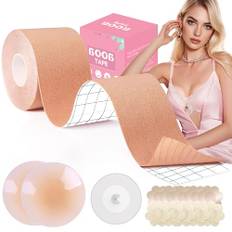 WuNian Klebe BH Boob Tape Brust Tape Push Up Boobietape Nippli Push Up für Große Brust - Mit 1 Paar Wiederverwendbare Unsichtbar Silikon Nipple Cover, 10 Paar Nippelpads und 36 Fashion Tape