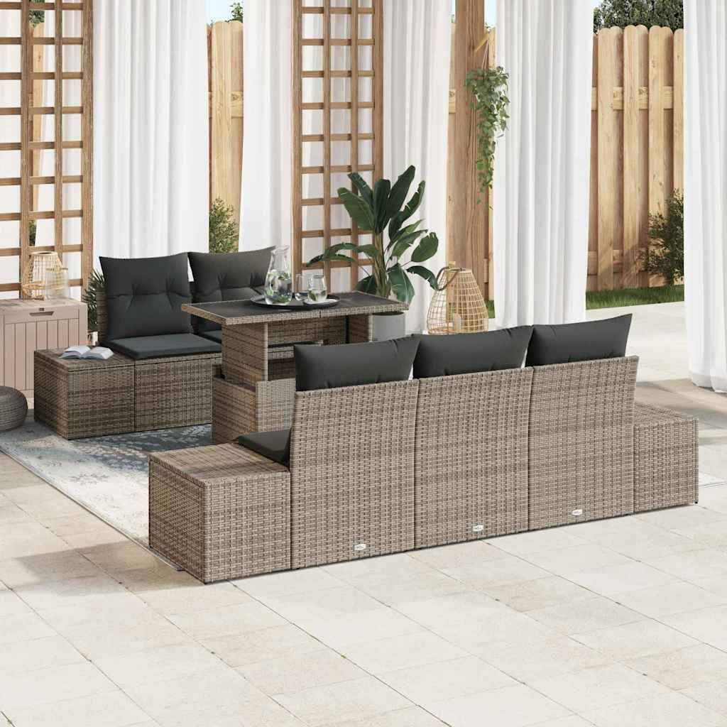 vidaXL Havesofa Sæt 6 stk. Grå polyrattan, Pulverlakeret stål