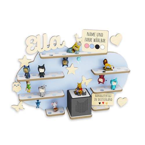 Holzura Kinderregal zur Tonie Aufbewahrung, Wandregal für Toniebox, Regale für Tonibox und Figur, Kinderzimmer Wandregale für Musikbox und Tonie figuren, Wolke (Horizontblau)