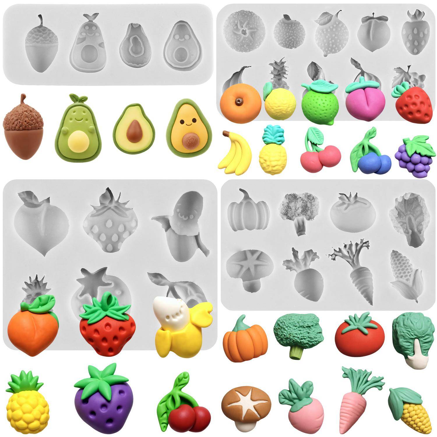 Frukt Grönsak Silikonformar Avokado Körsbär Rädisa Pumpa Fondantform Tårtdekoration Verktyg Cupcake Topper Godis Choklad Gumpaste Form grå färg