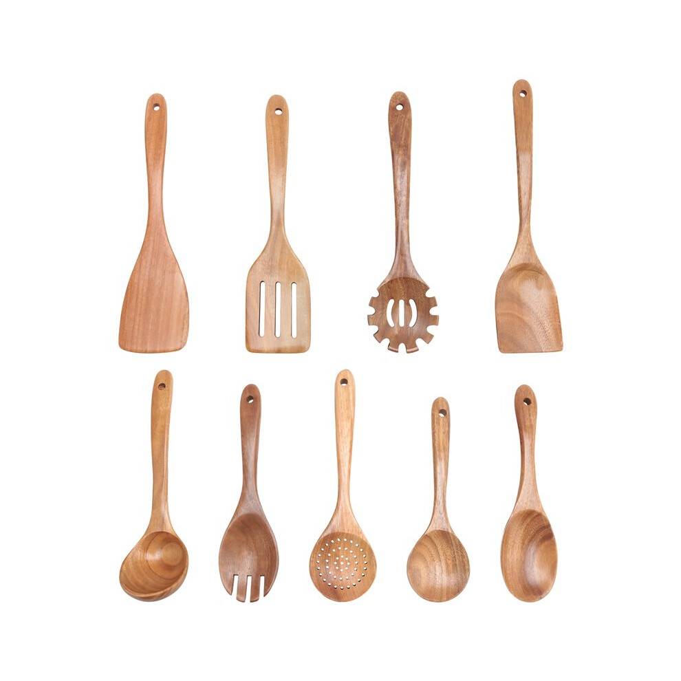 Wooden Kitchen Utensils Set,9 Pcs Wooden Spoons for Cooking,Wooden Cooking Utensils,Wooden Spoons for Non-Stick Pan