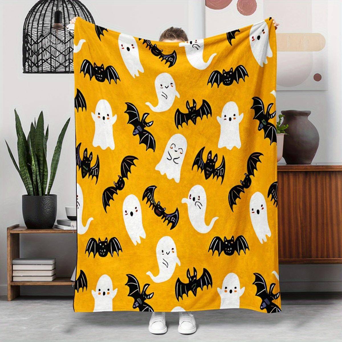 1pc Halloween gift cartoon bat pattern blanket, polyester fabric, machine washable, suitable for bedroom living room 70x100cm