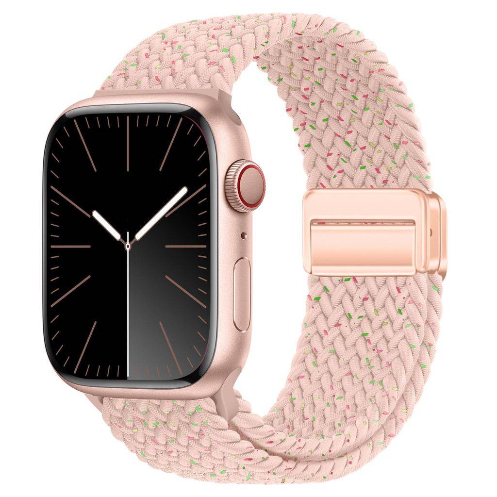 Apple Watch 49/46/45/44/42mm Urrem Flettet Nylon Magnetisk Spænde – Pink