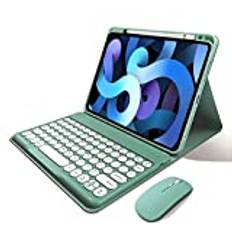 kaitesi Tangentbordsfodral mus för iPad Air 11 tum (M3/M2)/Air 5:e/4:e generationen 11,9"/iPad Pro 11 4:e/3:e/2:a/1:a generationen söta runda tangenter avtagbart tangentbord (mörkgrön)