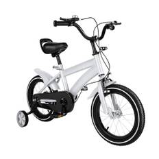 LENJKYYO 14 tums barncykel röd barncykel pojkar flickor med stödhjul unisex år leksaker gåvor gåcykel barncyklar barncykel stödcykel (vit)