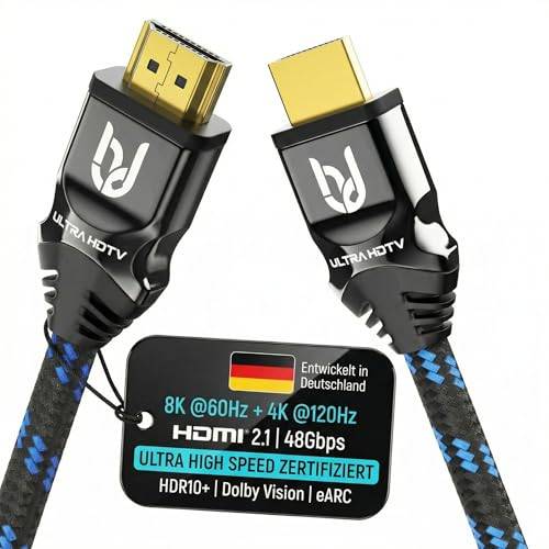 Ultra HDTV 8K HDMI-kabel - 2 m Ultra High Speed ​​​​HDMI 2.1-kabel (48 Gbps) för 8K@60Hz & 4K@120Hz - Premium-certifikat - PS5 & Xbox Series X Ready