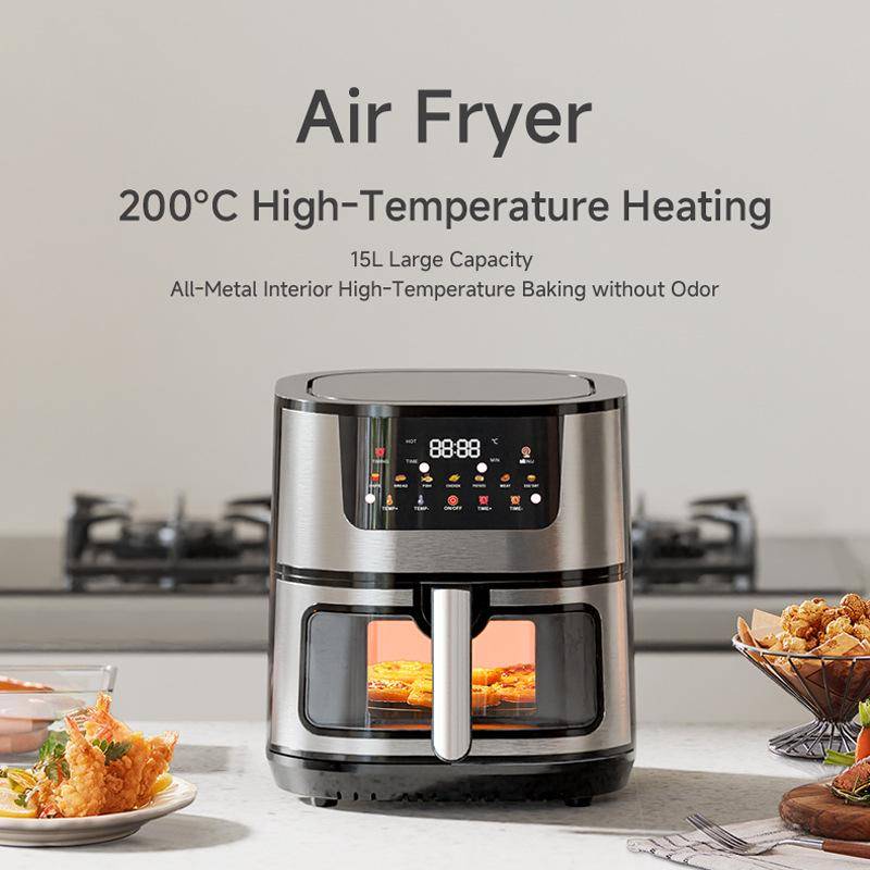 15L Stor kapacitet Airfryer med Visuell Bakning och Integrerad Elektrisk Ugn i Rostfritt Stål