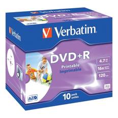 Verbatim DVD+R, 16x, 4,7 GB/120 min,10-pack jewel case, AZO, printable