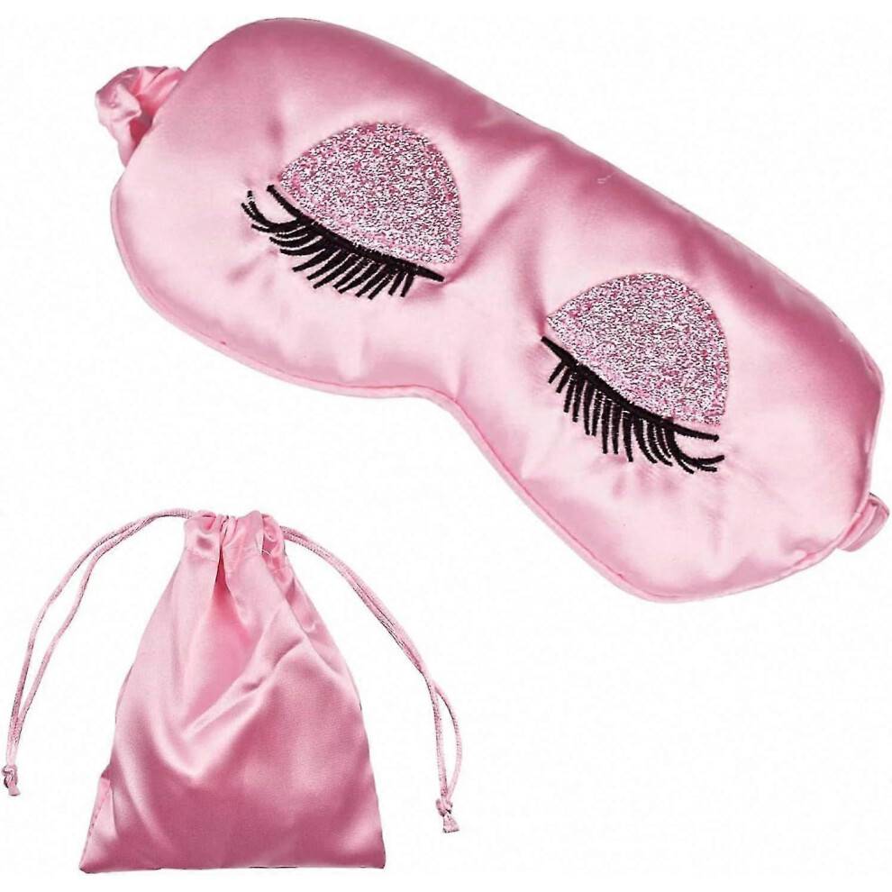 Sidensömnmask för kvinnor - Mjukt satinögonskydd för sömn och resor - Andningsbar ögonbindel med justerbar rem - Rosa