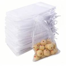 100 stk. Organzaposer, 10x15cm Hvide Organza Smykkeposer med Snøre Gaveposer, Tulleposer til Bryllupsdekoration Smykker-Xin