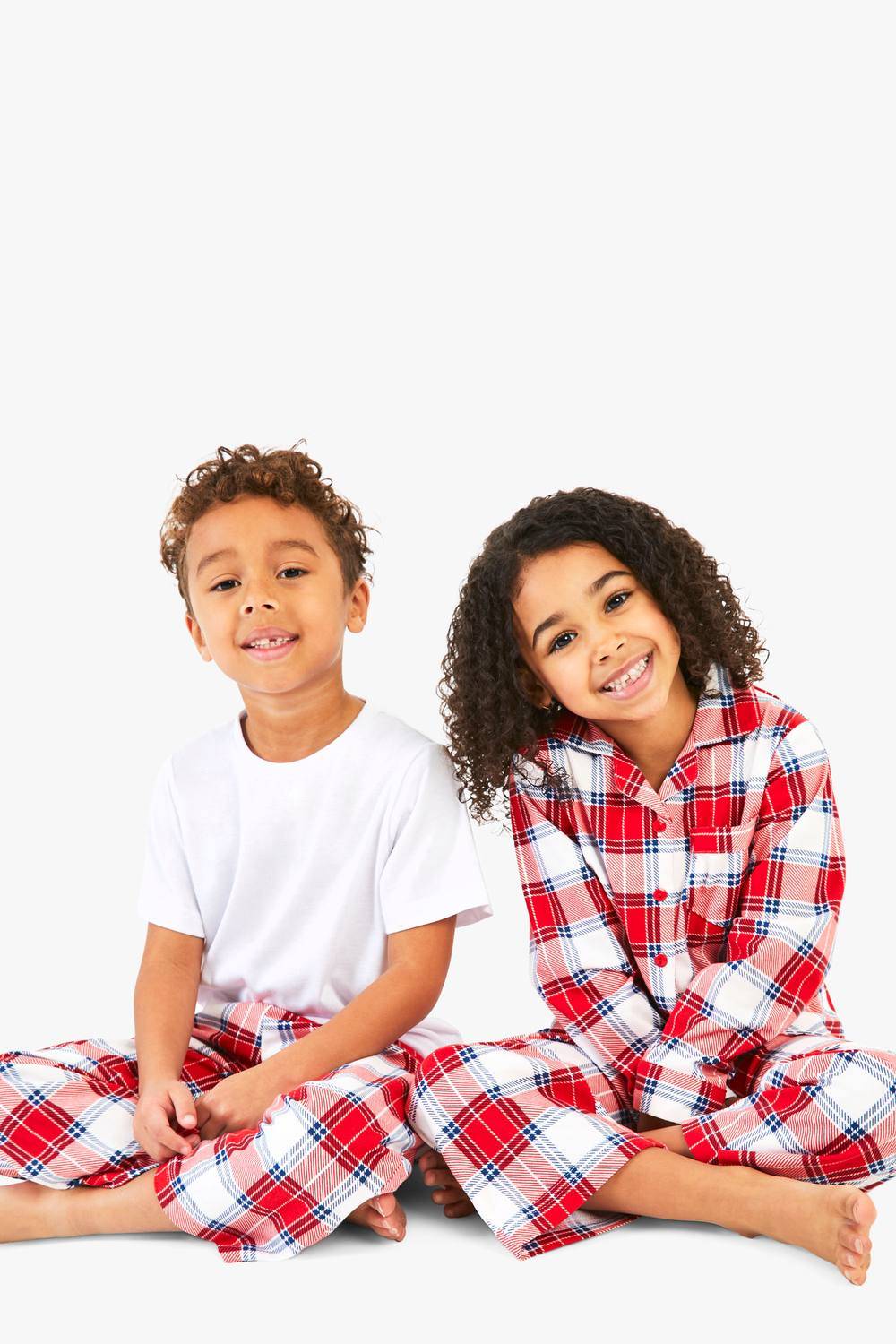 Kids Mini Me Matching Check Family Pjs, red - 3-4 Years