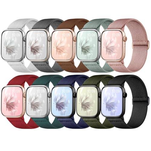 Wepro 10-pack stretchiga Solo Loop kompatibla med Apple Watch armband 38 mm 40 mm 41 mm 42 mm, elastiskt justerbart mjukt nylon ersättningsarmband för iWatch SE/10/9/8/7/6/5/4/Ultra/Ultra2, grupp B