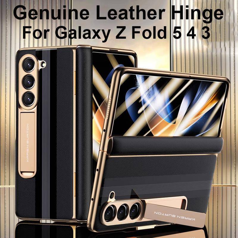 Äkta läderfodral till Samsung Galaxy Z Fold 6 5 Gångjärn Magnetisk Plätering Fodral Vik 4 3 360 Full Protector Kickstand Protection Cover