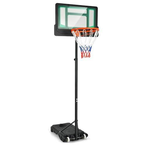 GOPLUS Basketkorg, utomhus, för barn, tonåringar, 90–210 cm justerbar, basketstativ, bärbar med hjul, basketkorg med stativ och 76 x 50 cm bakvägg (grön)