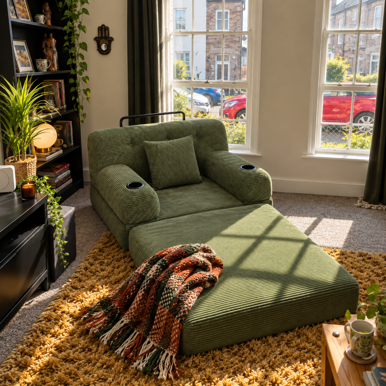 1-Seater Sleeper Sofa with Metal Frame and High-Density Foam, Single Convertible Chair Bed for Cosy Interiors, 107L x 80W x 81H cm, Green Aosom UK