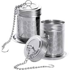 Te-infuser til løs te, te-si i rustfrit stål, te-blad-infuser, fintmasket te-filter med låg, kæde, krog og drypbakke