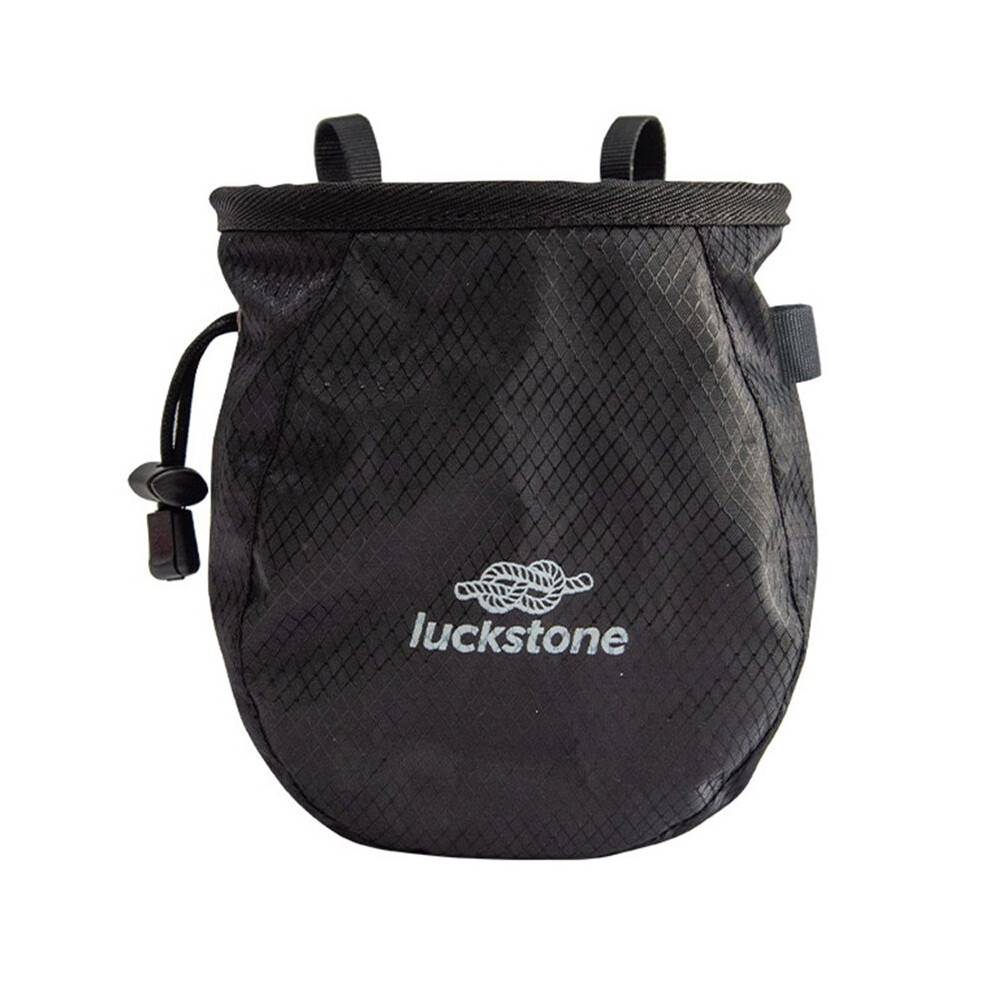 LUCKSTONE Climbing Chalk Bag with Drawstring Closure, Bouldering Bag Bucket Waterproof Surface, Belt Clip Adjustable Sling Black