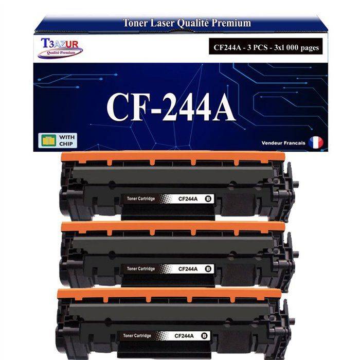 Toner compatible - T3AZUR - Remplace CF244A (44A) - Pack 3 - Noir 1 000 pages (5%) - ISO/STMC/CE/ROHS