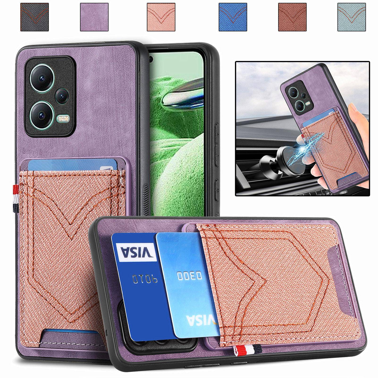 Vertikal Kort Hållare Läder Plånbok Fodral för Xiaomi Redmi Note 12 Pro Plus 11 10 13 X4 X3 X5 POCO Retro Denim Kort Hållare Skydd