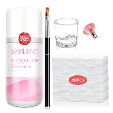 Saviland Poly Gel Slip Solution Nail Kit: 120ML Remove Sticky Layer Slip Solution für Polygel Set mit Nagel Pinsel Dappen Dish 200PCS Nail Pads Gel Base Liquid Gelnägel Starterset Nägel Selber Machen