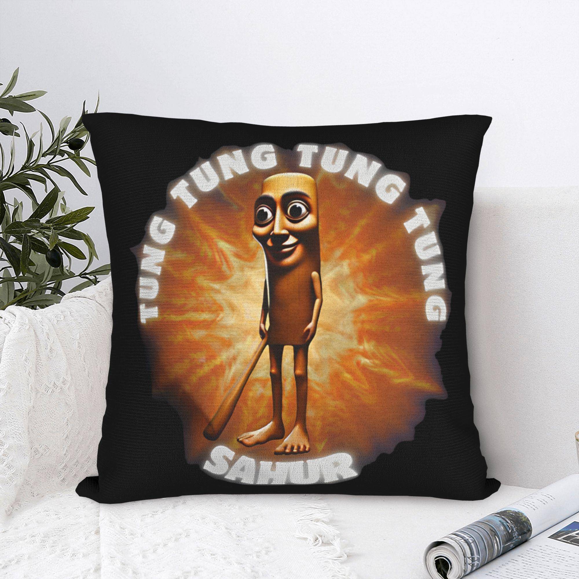 Tung Tung Tung Sahur Square Kuddfodral Polyester Hem Rolig Italiensk Hjärnröta Meme Kuddfodral Söt Dekor Kuddfodral