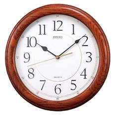 Seiko väggklocka tyst svepande sekundvisare mörkbrun massiv ekfodral, Brun, One Size, Traditionell
