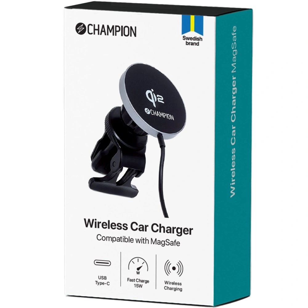 Champion CHQI201 – Magnetisk mobilhållare med trådlös Qi2-laddning 15W