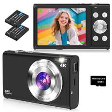 Digitalkamera, 4K autofokus fotoapparat fotokamera med 32G SD-kort HD 48MP med 2,8 tum stor skärm, 16 x digitalzoom, kompakt kamera bärbar minikamera för vuxna, nybörjare (svart)