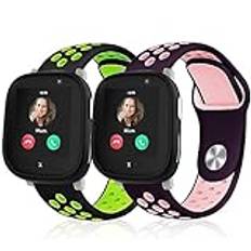 Polyjoy 2 stycken barnsilikonarmband kompatibla med Xplora X6-armband, ventilerande mjuk sport, ersättningsarmband för Xplora X6 Play/Xplora X6 Pro barn, flickor, pojkar, svart, grön, lila, rosa