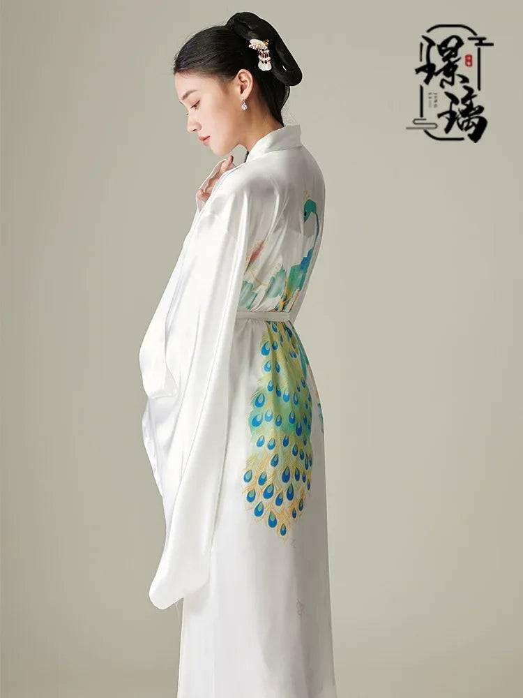 Chinese-Style Wide-Sleeve Morning Robe – 3 Colors, S–L - pure white / S (S)
