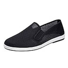 Slip On Sneaker herr bekväma promenadskor mjuka platta fritidsskor andas lätta tofflor sneakers låga topp sneakers mesh halvskor båtskor loafers löparskor sportskor storlek 39–44, svart, 43 EU